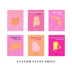 CUSTOM State Preppy Posters Impresión FÍSICA / Decoración de la pared de moda / Impresión de la ciudad universitaria / Impresión de la ciudad natal