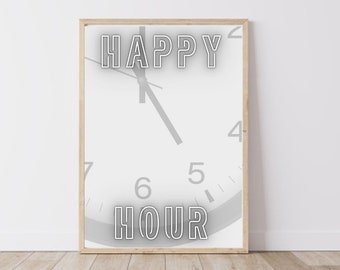 Happy Hour Poster Print | Happy Hour 5:00 | Bar Cart Print | Bar Cart Poster Print | Digital Print | Bar Cart Aesthetic | Digital Download