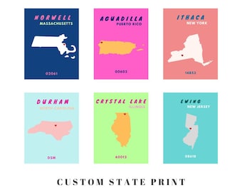 CUSTOM State Preppy Posters PHYSICAL Print | Trendy Wall Decor | College Town Digital Print | Hometown Print