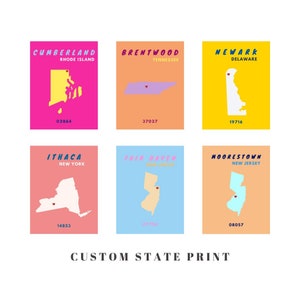 Carteles preppy estatales personalizados Impresión física / Decoración de pared de moda / Impresión de la ciudad universitaria / Impresión de la ciudad natal
