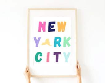 New York City Preppy Poster Digital Print | NYC Wall Art, NYC Print, Bright Wall Decor | Trendy Wall Decor | City Digital Print, New York