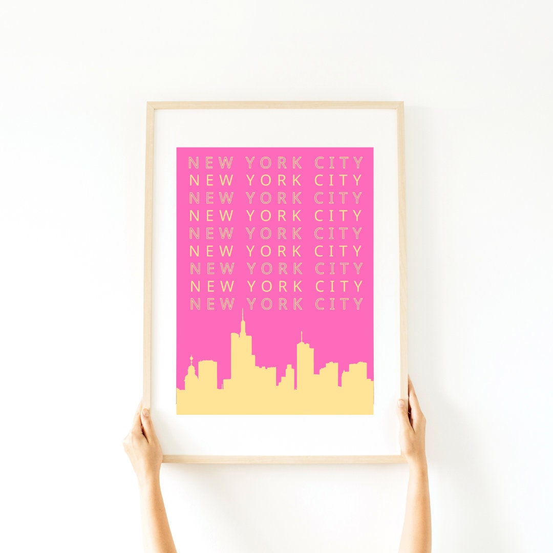 New York City Skyline Preppy Poster Digital Print NYC Wall Art, New
