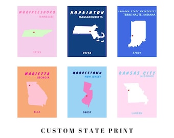 CUSTOM State Preppy Posters PHYSICAL Print | Trendy Wall Decor | College Town Print | Hometown Print