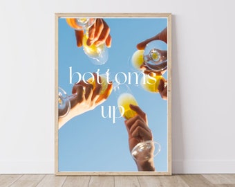 Bottoms Up Cheers Poster Print | Happy Hour Bar Cart Print | Bar Cart Poster Print | Digital Print | Bar Cart Aesthetic | Digital Download