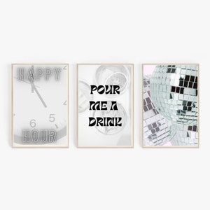 Happy Hour Disco Drink Print Set | Bar Cart Print | Happy Hour Print | Bar Cart Poster Print | Digitale alcohol print | Bar Cart Esthetiek