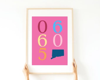 CUSTOM Zip Code Preppy Poster Digital Print | Trendy Wall Decor | College Town Digital Print | Hometown Print