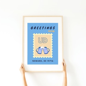 Greetings from University of Delaware Preppy Poster Digital Print | Postcard Print Trendy Wall Decor | College Town Digital Print | UD Stamp