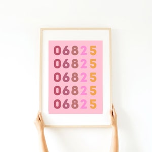 CUSTOM Zip Code Preppy Poster Digital Print | Trendy Wall Decor | College Town Digital Print | Hometown Print
