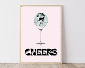 Disco Ball Cocktail Poster Print | Funky Disco Ball Print | Bar Cart Poster Print | Digital Print | Bar Cart Aesthetic | Digital Download