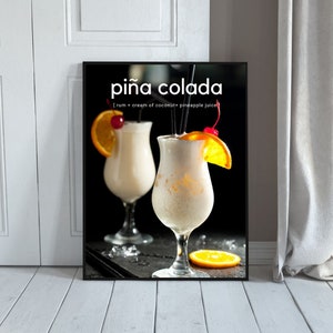 Pina Colada Bar Cart Print | | met cocktailprint Happy Hour Print | Bar Cart Poster Print | Digitale alcohol print | Bar Cart Esthetiek