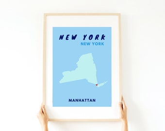 New York City Preppy Poster Digital Print | NYC Wall Art, NYC Print, Bright Wall Decor | Trendy Wall Decor | City Digital Print, New York