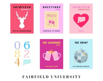 Fairfield University Preppy Posters Digital Print | Bright Wall Decor | Trendy Wall Decor | College Town Digital Print | FU Wall Prints, FFU