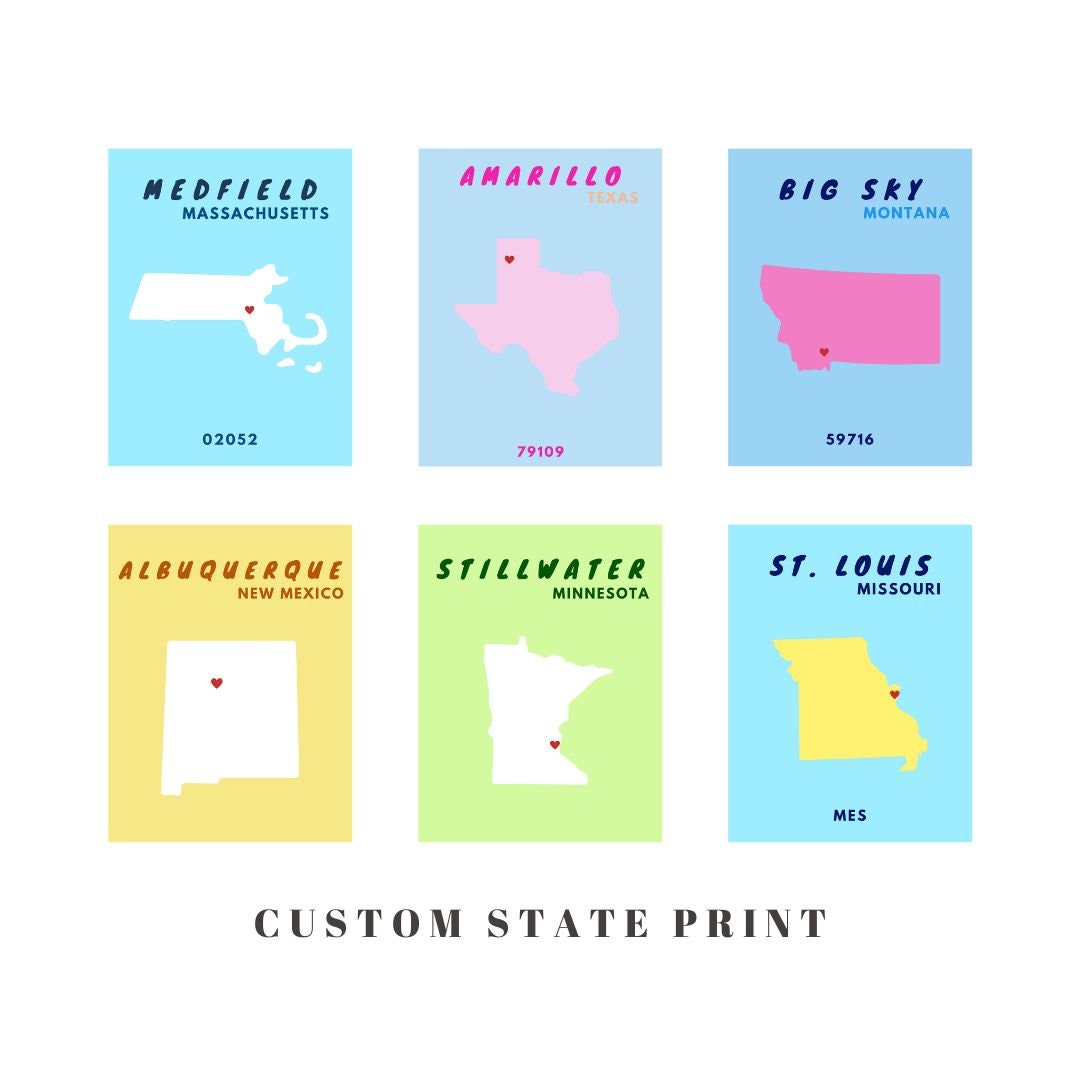 Custom State Map Print: College Town Wall Art (physical Print) - Etsy