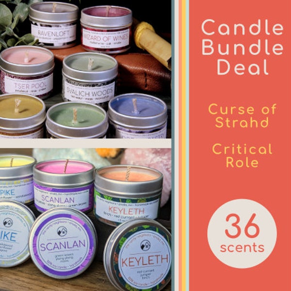 BUNDLE DEAL ⋄ Handmade Soy Candles ⋄ Vox Machina ⋄ Curse of Strahd ⋄ Mighty Nein ⋄ Bells Hells ⋄ Critical Role ⋄ Holidays