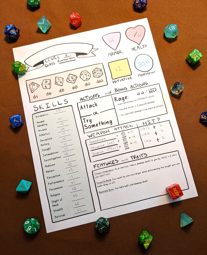 Pode incluir: Uma ficha de personagem para um jogo de RPG de mesa, com uma classe de b&aacute;rbaro. A ficha inclui estat&iacute;sticas, habilidades, a&ccedil;&otilde;es e caracter&iacute;sticas. A ficha est&aacute; preenchida com n&uacute;meros e s&iacute;mbolos, que indicam as habilidades e pontos fortes do personagem.