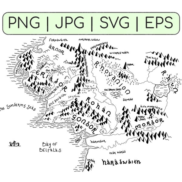 Map of Middle Earth - J.r.r Tolkein - Lord of the Rings - Clipart - PNG | JPG | SVG | Eps