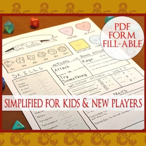 Simplified D&D Character Sheets ⋄ Kid-Friendly ⋄ Color-Coded ⋄ PDF Form Fill-Able