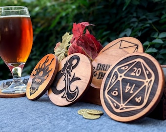 Dungeons & Dragons Coasters ⋄ Set of 6 ⋄ Design Choices ⋄ Class Options ⋄ Wood ⋄ DM Gift ⋄ Party Favor