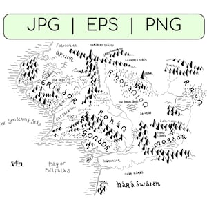 Kaart van Middle Earth - J.r.r. Tolkein - Lord of the Rings - Clipart - png | JPG | EPS