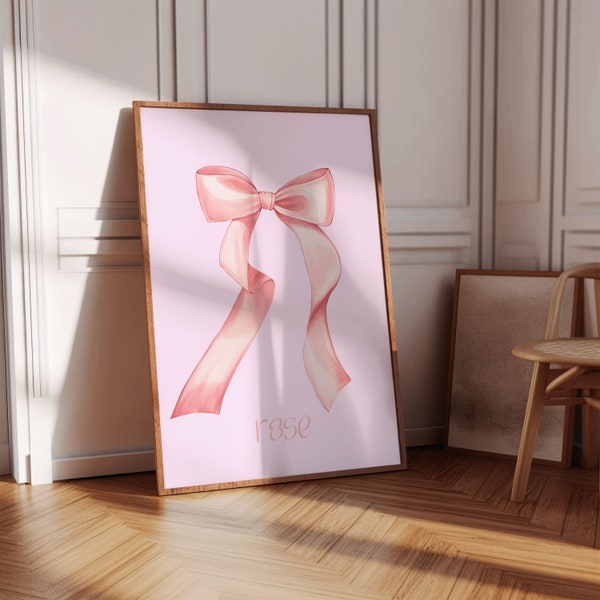 Vintage Pink Bow Poster Art Coquette Room Decor Girly Wall Art Soft Pink Prints