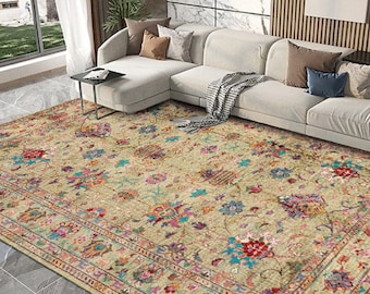 Lujosa alfombra elegante de primera calidad para salón, perfecta para dormitorio, comedor, granja Oushak Teppich, alfombra beige estética y elegante