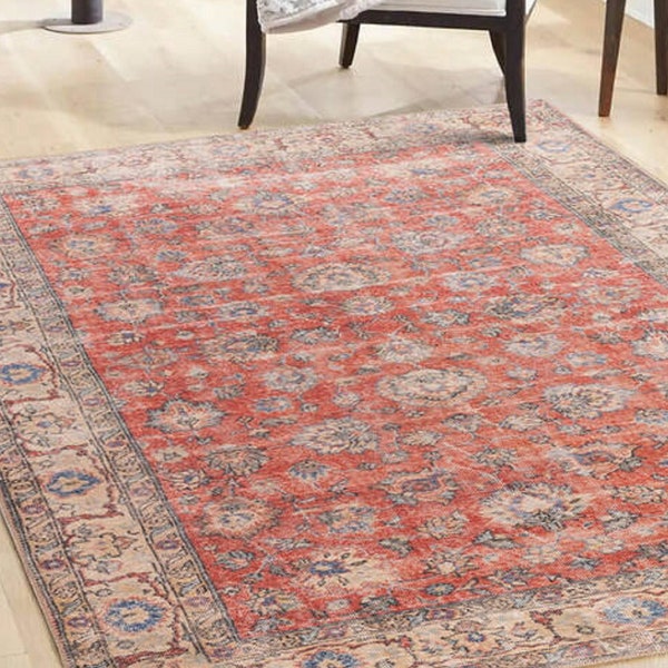 Anatolian Oushak Rug, Distressed Heriz Rug, Indoor Front Entrance Dining Room Livingroom Bedroom, Turkish Red Rug 8x10, Large Turkish Rug