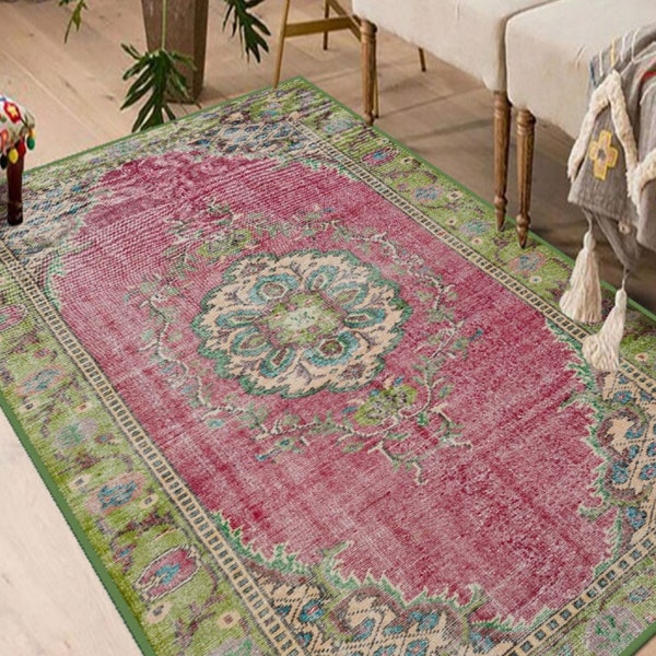 Unique Turkish Carpet Enriched with Anatolian Motifs, Pink Rug For Bedroom Aesthetic, Antique Style Medallion Rug, Timeless Oriental Rug