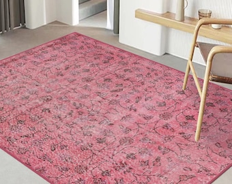 Vintage Style Distressed Look Rug, Pink Rug For Bedroom Aesthetic, Elegant and Soft Living Room Rug, Adds Vibrant Personality to Your Home