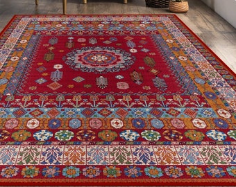 Tappeto turco rosso di qualità premium, tappeto Heriz in stile vintage, tappeto orientale grande, ideale per aree ad alto traffico, dimensioni multiple, tappeto con supporto antiscivolo