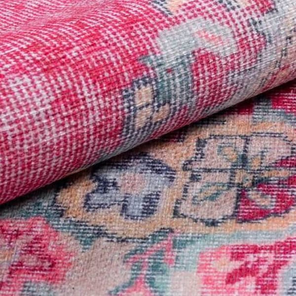 Vintage Style Oriental Pink Rugs for Bedroom, Unique Boho-Chic Area Rug, Washable Non Slip Carpet For Living Room , Quality Timeless Beauty