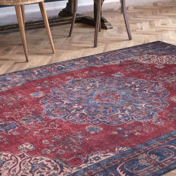 Anatolian Turkish-Inspired Vintage Area Rug with Distressed Look, Premium Quality Ideal for High-Traffic Areas, Classic Motif Medallion Rug