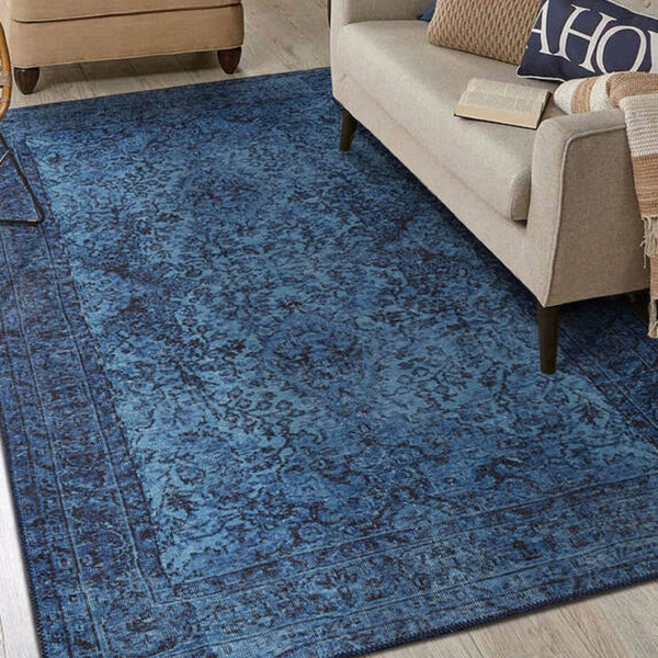 Turkish Blue Area Rug 9x12, Rugs For Bedroom Aesthetic, Mid Century Modern, Blue Rug Runner, Rugs For Living Room, Durable Soft Large Rug