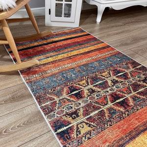 Rug Runner For Hallway, Colorful Rug Runner, Stain Resistant Rugs for Kitchen, Bohemian Corridor Rug, Washable Foldable Non Slip, Multi Size