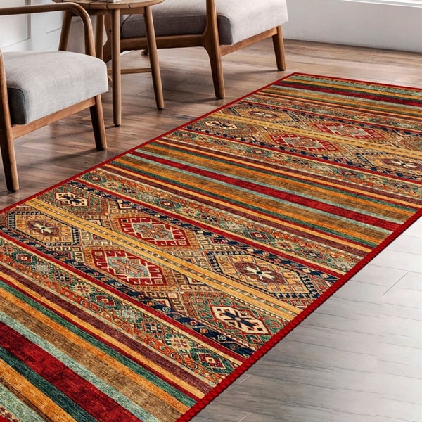 Alfombra Kilim turca de patrón étnico popular, alfombra de granja colorida de estilo antiguo, alfombra de corredor inspirada para pasillos, alfombra antideslizante multiusos