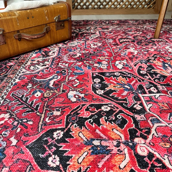 Traditional Persian Inspired Medallion Area Rug, Perfect for Living Rooms Bedrooms and Dining Areas, Heriz Red Rug, Durable Farmhouse Carpet