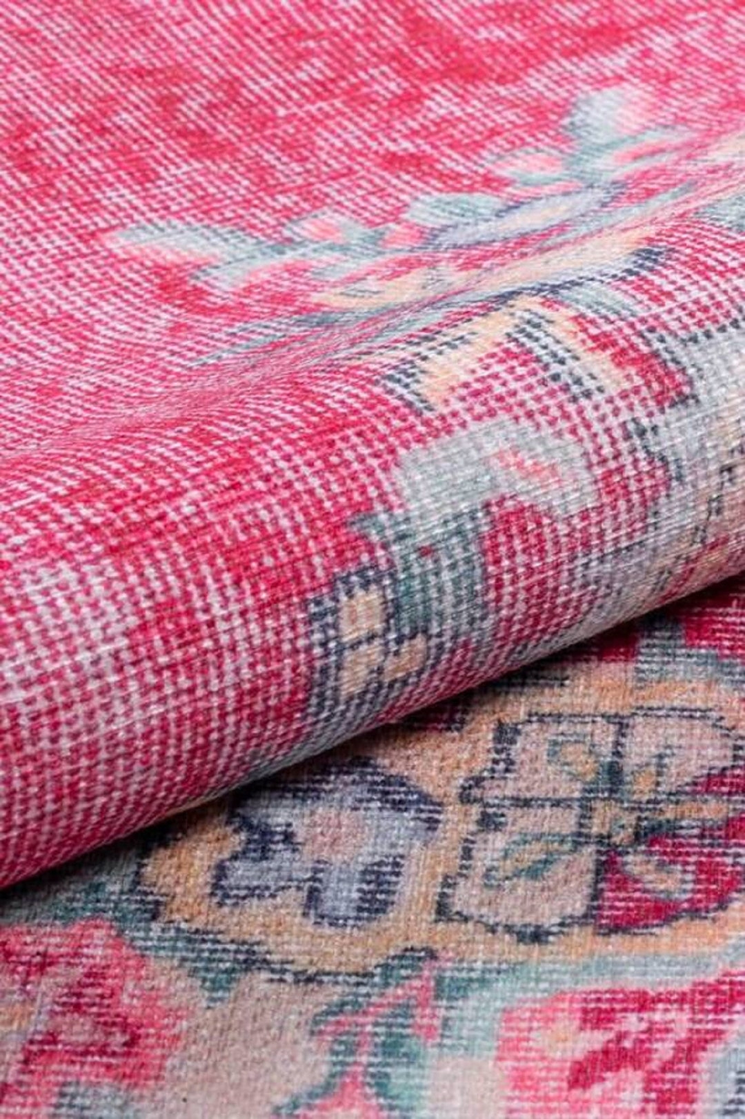 Vintage Style Oriental Pink Rugs for Bedroom, Unique Bohochic Area Rug