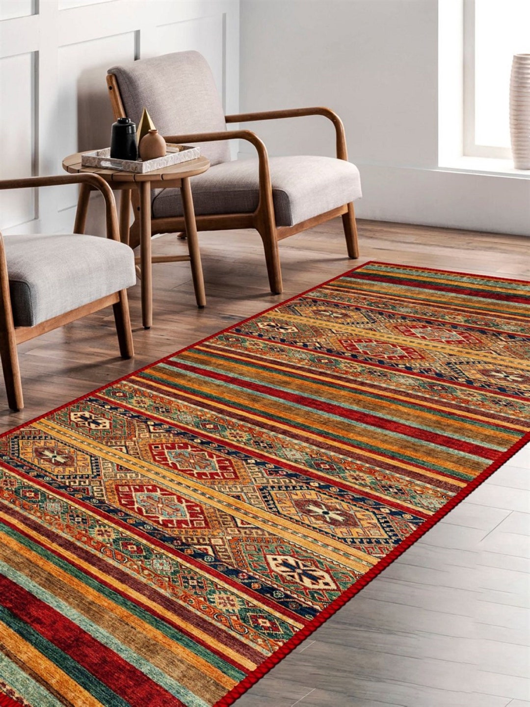 Folk Ethnic Pattern Turkish Kilim Rug, Antique Style Colorful Farmhouse