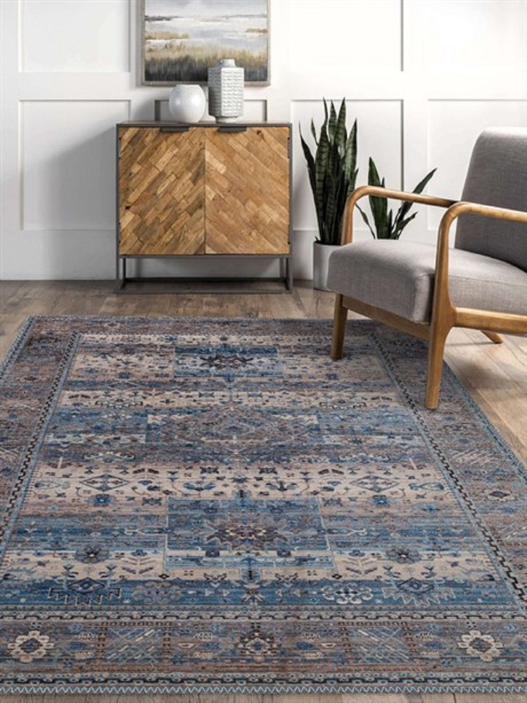 Rustic Rug Top View Blue Blue Rug for Living Room, Vintage Style Turkish Rug, Oushak Rug Blue ...