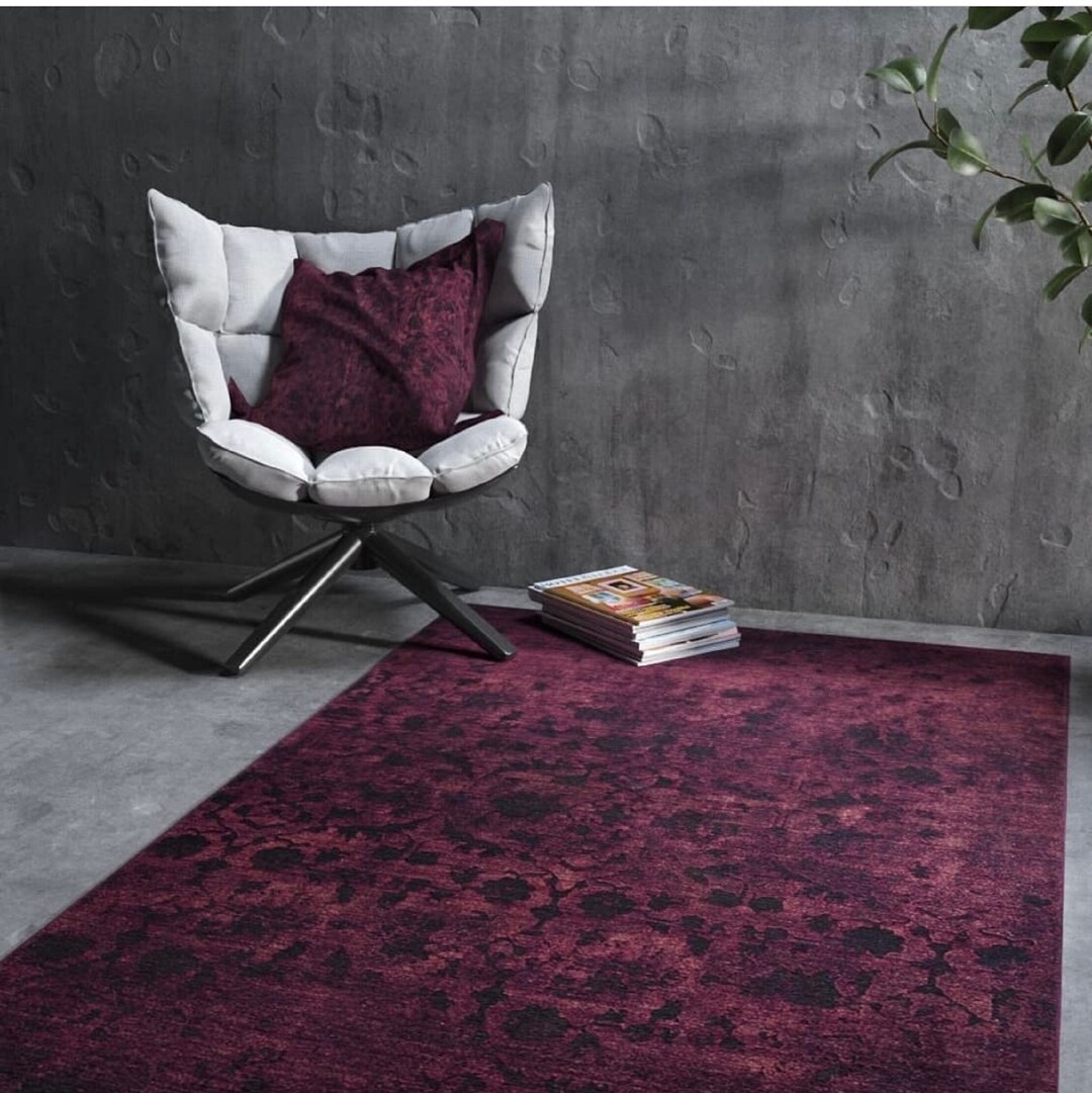 Vintage Style Purple Rugs, Living Room Large Rug, Non Shedding Bedroom