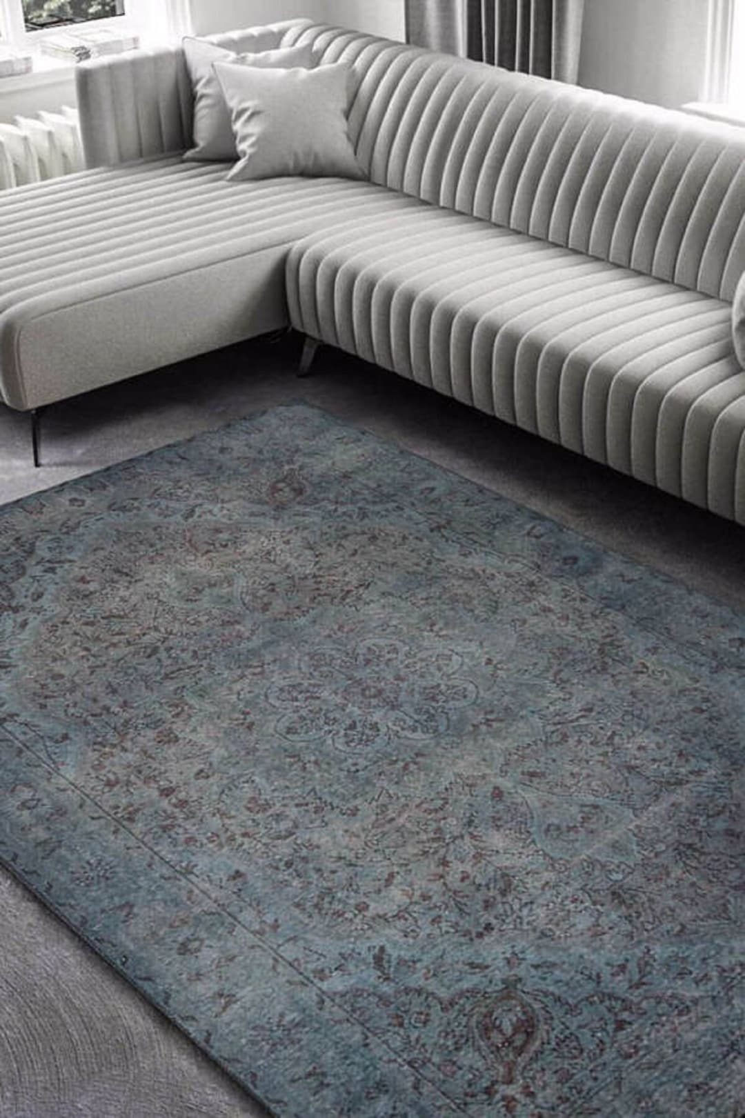 Green Rug 8x10, Vintage Style Rug, Green Rug for Living Room Bedroom