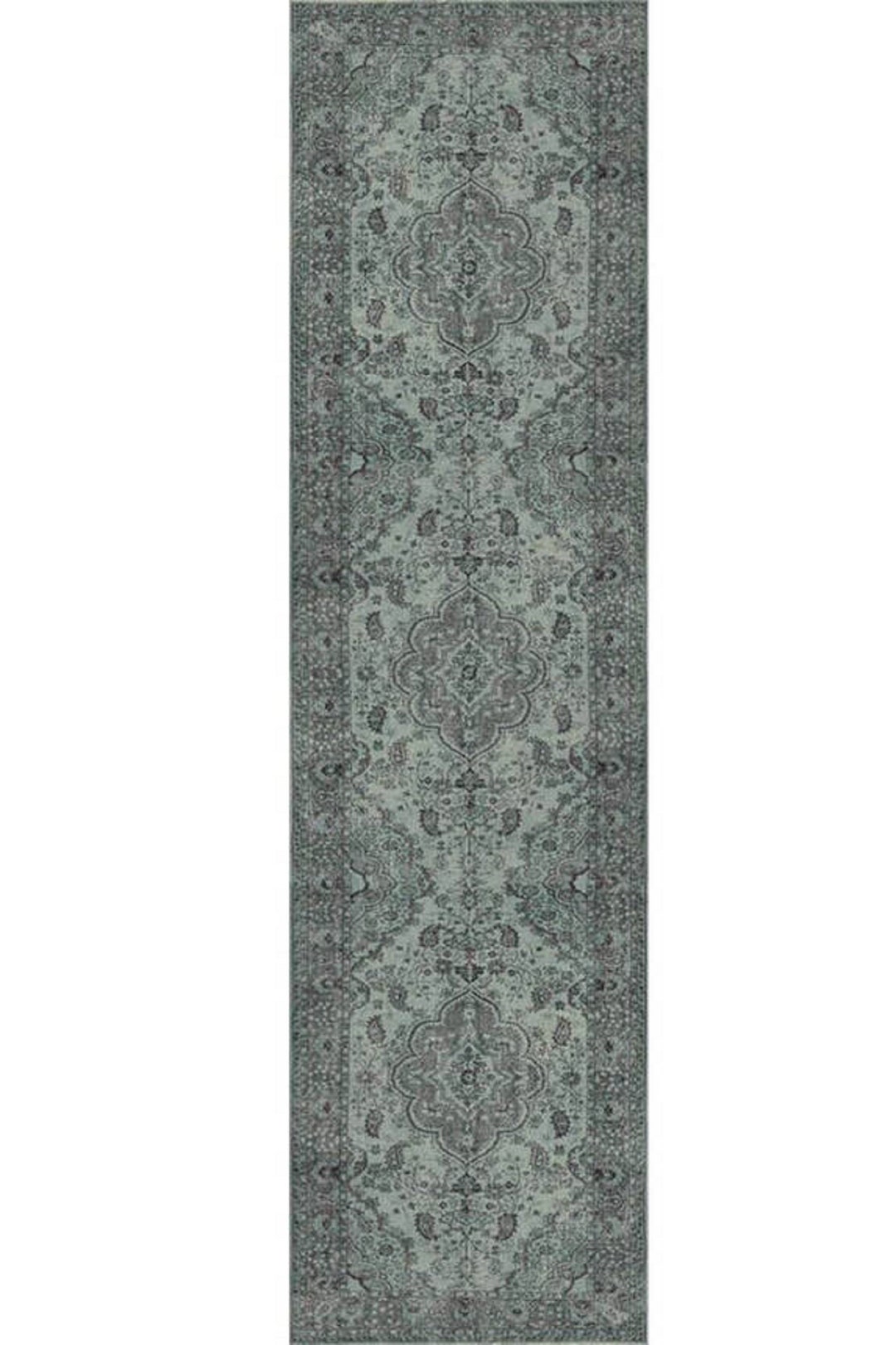 Turkish Rug Runner, Green Rugs for Kitchen Living Room, Medallion