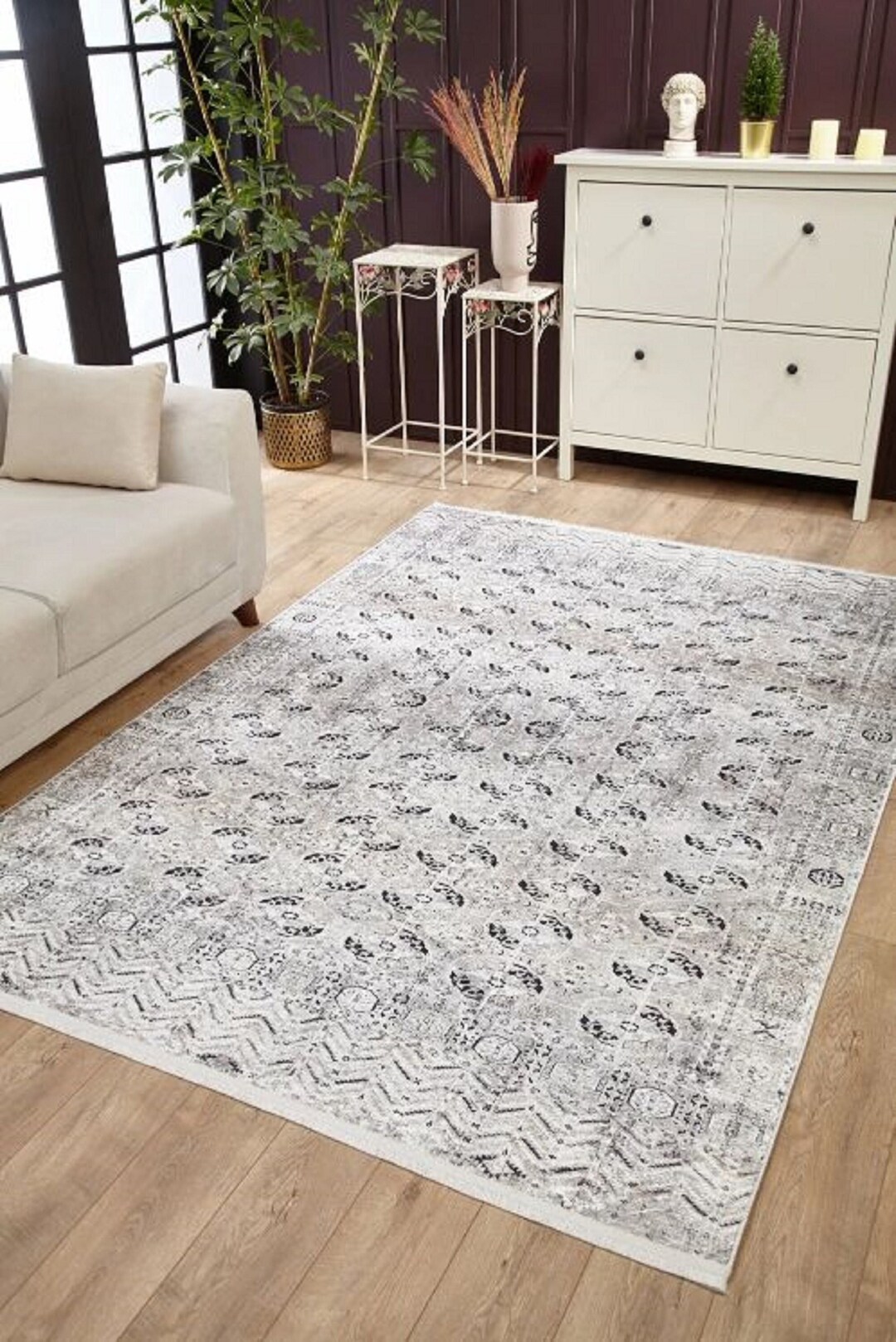 White Rugs for Living Room, Bedroom, Vintage Style Oriental Rug ...