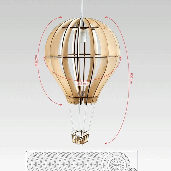 3D Ballon à air chaud SVG Fichier de découpe laser Lampe en bois ballon dxf Modèle Kit bois numérique Fichier lumineux CNC cut eps Lampe lampes vecteur