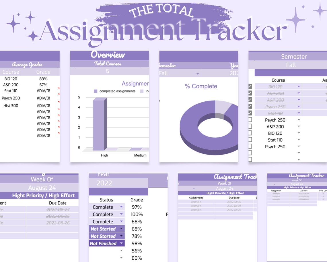 Assignment Tracker Google Sheet Template Homework Tracker Spreadsheet ...