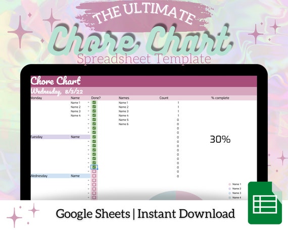 Chore Chart Spreadsheet Template - Etsy México