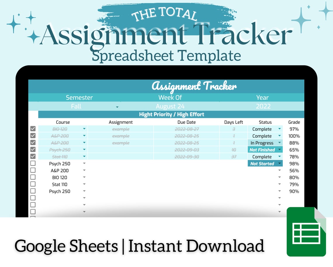 Assignment Tracker Google Sheet Template Homework Tracker Spreadsheet Assignment Tracker Google Sheet Template Homework Tracker Spreadsheet