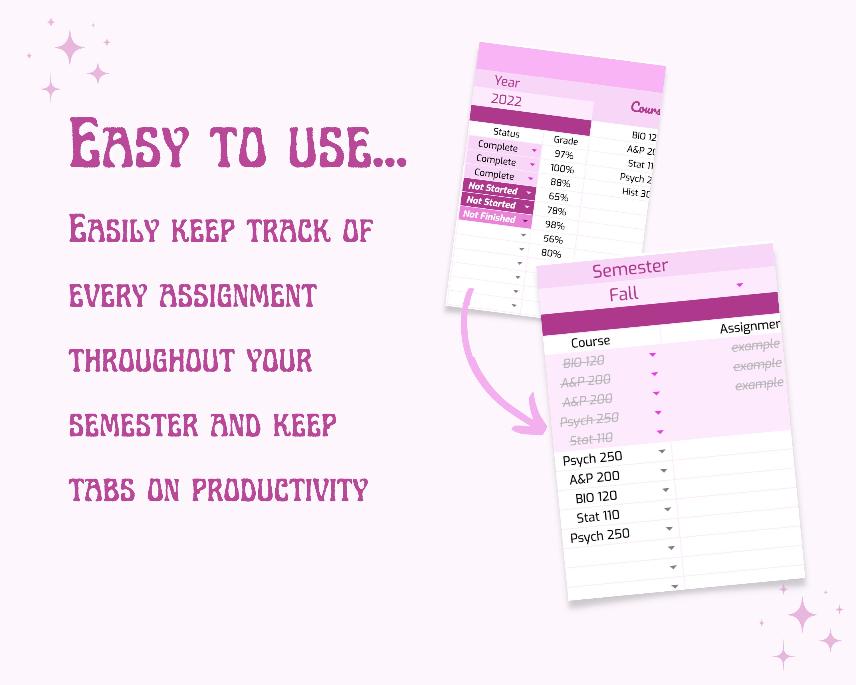 Assignment Tracker Google Sheet Template Homework Tracker Etsy