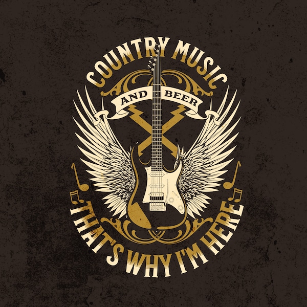 Country Music and Beer That's Why I'm Here PNG for Rustic Sign and Modern Farmhouse Decoration or Country Shirt, Vintage Guitar Music png