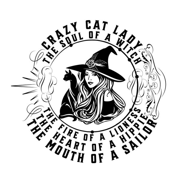 Funny Women Halloween SVG,PNG,with Saying Crazy Cat Lady The Sou,of a Witch Printed on Heather Grey Fall PNG,Halloweenpng,cricut silhouettel