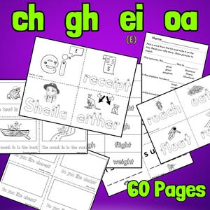 ch | oa |  gh  | ei(E) | Vowel Teams  |  Digraphs  |  60 Page Packet |  Mini Workbooks